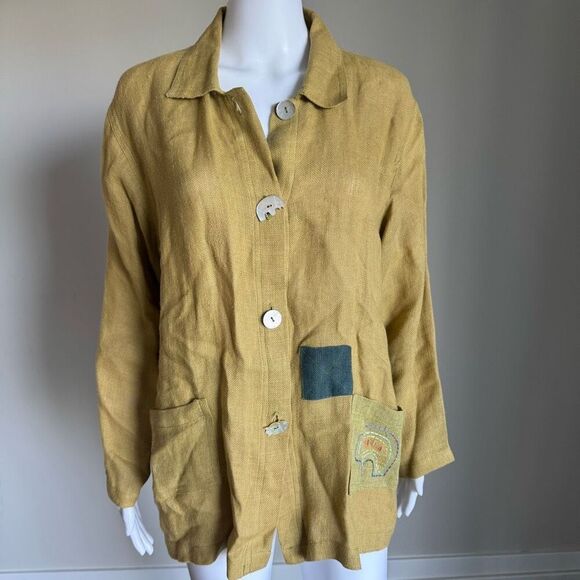 VTG Nino Wong Linen Blazer Top With Animal Embroidery - Picture 1 of 7